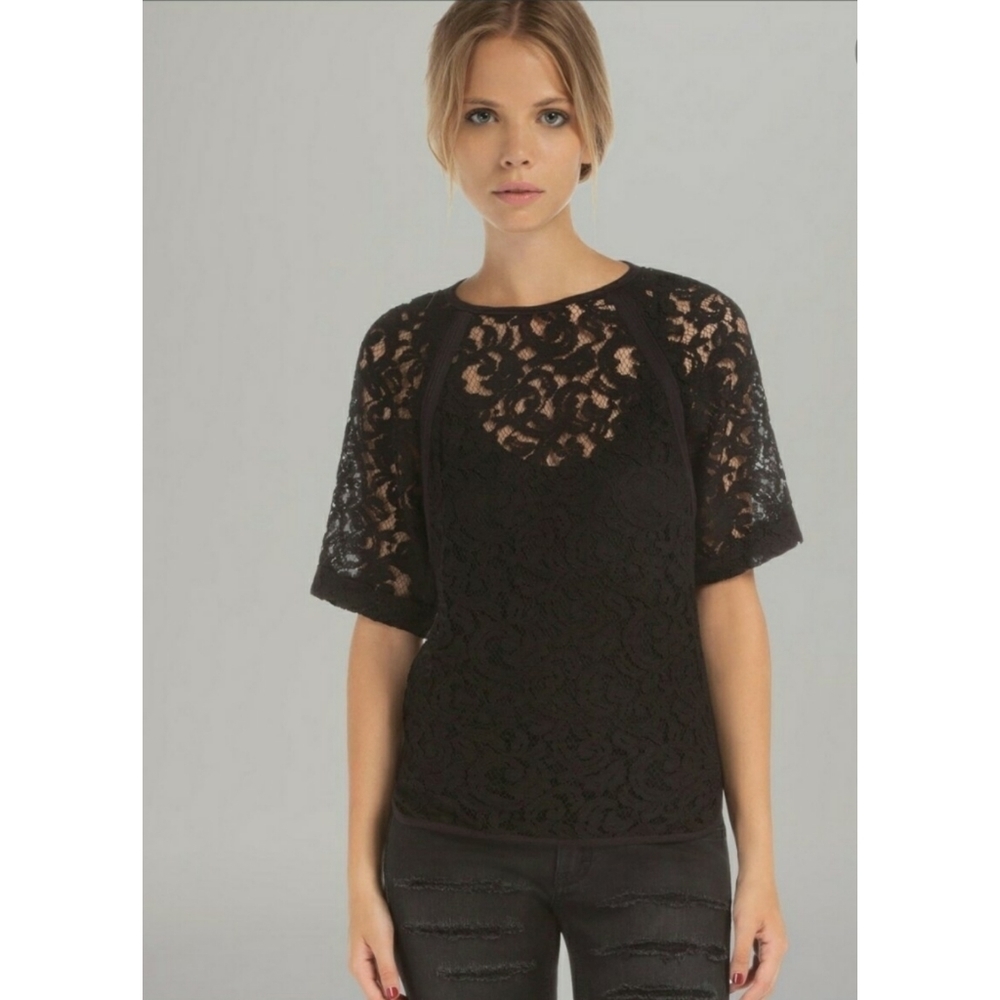 Maje Short Sleeve Lace Top Size 2